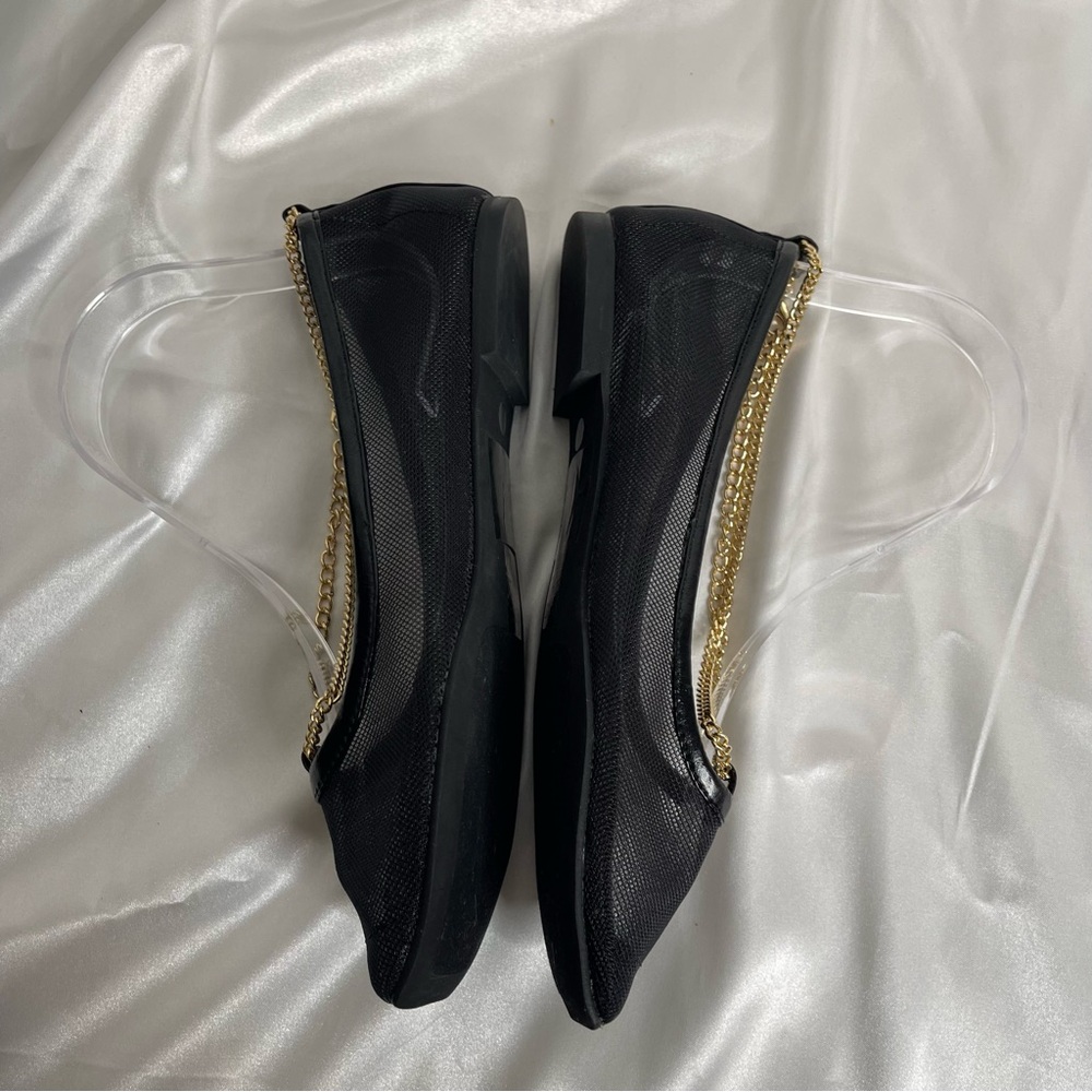 JEFFREY CAMPBELL GERALDINE BLACK MESH GOLD
CHAIN BALLET FLATS SIZE 6 - Picture 7 of 11